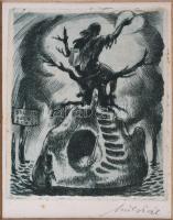 Mizser Pál (1941-2021): Boldog Újévet kíván, rézkarc, papír, jelzett. Apró foltokkal. Paszpartuban. 12x10 cm