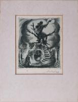 Mizser Pál (1941-2021): Boldog Újévet kíván, rézkarc, papír, jelzett. Apró foltokkal. Paszpartuban. ...