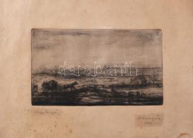 P. Kováts Géza (1908-1956): Nagybánya, rézkarc, papír, jelzett. Lap széle foltos. 11x19 cm