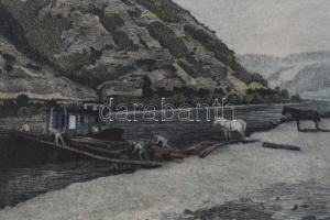 Vidovszky Béla (1883-1973): Dömösi táj (Dunakanyar). Színezett rézkarc, papír, jelzett, kissé foltos...