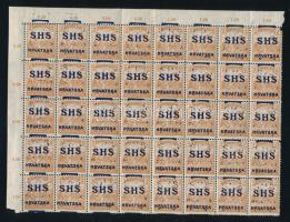 SHS 1918 Arató 2f 40-es ívdarab, a legtöbb bélyegen látványos kettős felülnyomás! Bodor vizsgálójellel (200.000)