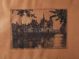 Helbing Ferenc (1870-1958): Vajdahunyad, Városliget. Rézkarc, papír, jelzett, lap széle kissé foltos, 21×29 cm