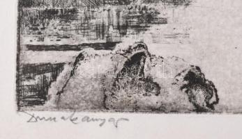Váci András (1928-1989): Dunakanyar. Rézkarc, papír, jelzett, szélén kissé foltos, 29,5×44 cm