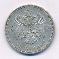 Jugoszlávia 1931. 10D Ag "I. Sándor" T:VF  Yugoslavia 1931. 10 Dinara Ag "Alexander I" C:VF  Krause KM#10