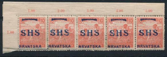 SHS 1918 Arató 10f hajtott ívsarki 10-es csík, Bodor vizsgálójellel (60.000)