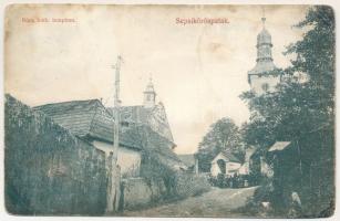 1915 Sepsikőröspatak, Kőröspatak, Valea Crisului; Római katolikus templom, Gróf Kálnoky Félix, Ludmilla, Imre és Pál Intézet. Fogyasztási Szövetkezet kiadása / church, school (r)