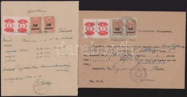 1946 4 db igazolvány nagy címletű okmánybélyegekkel