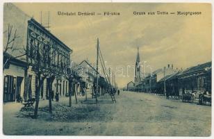1907 Detta, Ghedu, Deta; Fő utca, templom. Ballon József kiadása / Hauptgasse / main street, church (Rb)
