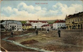 1913 Zilah, Zalau; Kossuth tér, Éder M. és Fia üzlete. Seres Samu kiadása / square, shops (EM)