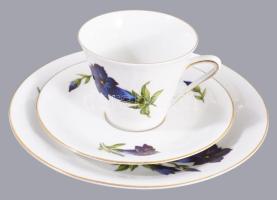 Bavaria tárnics mintás vékonyporcelán egyszemélyes reggeliző készlet, csésze alátéttel és desszertes tányér. Jelzett, hibátlan, d: 19,5 cm