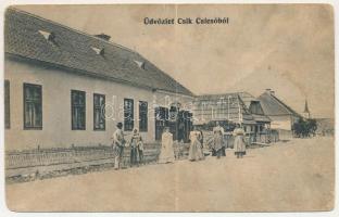 Csíkcsicsó, Csík-Csicsó, Ciceu; utca, Szenkovits Antal üzlete és saját kiadása / street view, publisher's shop (fa)