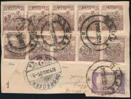 Kolozsvár 1921 Levéldarabon 11 db megszállási bélyeg "CLUJ" - "DEBRECZEN", Bodor vizsgálójellel