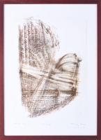 Tolnay Imre (1968-): Szavak sodra II, 2004. Litográfia, papír, jelzett, IV/VIII számozással. Üvegezett fakeretben. 38x26 cm