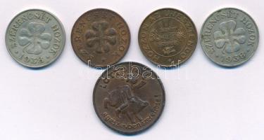 6db-os "BÚÉK/szerencsepénz" tétel, közte 1930 k. "Hozzon az új esztendő bort, búzát, békességet!" kétoldalas Cu zseton, 1930 k. "Szerencsét hozok!" kétoldalas Cu zseton, 1938. "Szerencsét hozok!" kétoldalas Cu-Ni zseton (2x), 1960-1970 k. "Lottózzék sok 1000 forintot nyerhet / Lottó egész évben szerencse" bronz zseton T:XF,VF