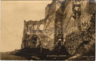 Sztrecsnó, Sztrecsény, Strecno; várrom. Rasofsky felvétele / castle ruins. photo (ragasztónyomok / glue marks)