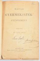 Kiss Áron (szerk.): Magyar gyermekjáték-gyűjtemény. Bp., 1891, Hornyánszky Viktor, XVI p.+ 15-518 p. Első kiadás. Átkötött félvászon-kötésben, sérült, kijáró elülső szennylappal és címlappal, tulajdonosi névbejegyzésekkel, az 1-14. oldalak hiányoznak.