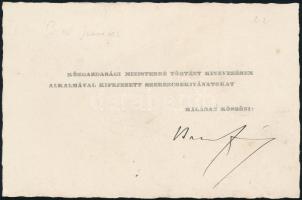 Bud János (1880-1950) pénzügyminiszter aláírása köszönőkártyán