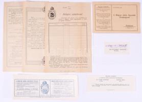 ca 1930 A Magyar Adria Egyesülettel kapcsolatos nyomtatványok, belépőjegyek, nyilatkozatok, stb