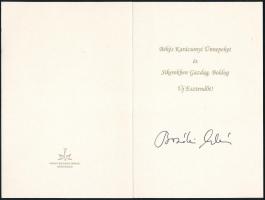 Bozóki Tamás András (1959-) kulturális miniszter aláírása üdvözlőkártyán