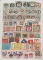 Vegyes okmánybélyeg gyűjtemény, berakólapon, rajta Uti gyalog napszám, Uti szekeres napszám bárcák