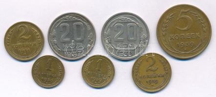 Szovjeutnió 1936-1957. 1k-20k (7xklf) T:AU,XF Soviet Union 1936-1957. 1 Kopeck - 20 Kopecks (7xdiff) C:AU,XF