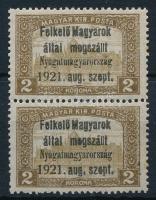Nyugat-Magyarország I. 1921 Parlament 2K pár Bodor vizsgálójellel (11.000) (rozsda / stain)