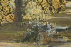 Scholz Erik (1926-1995): Erdő szélén. Olaj, farost, jelezve balra lent, hátoldalán Szőnyi István Alk...