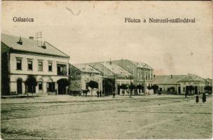 Gálszécs, Secovce; Fő utca, Nemzeti szálloda, Koch, Markovics Testvérek üzlete / main street, hotel, shops (Rb)