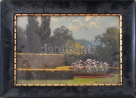 Tordai Székely Mihály (1890-1940): Virágzó park. Olaj, karton. Jelezve jobbra lent. Dekoratív fakeretben, 25×35 cm