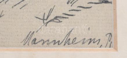 Mannheim Róza (1880-1965): Parkrészlet. Akvarell, tus, papír, jelzett, 23,5×15 cm. Üvegezett, sérült...