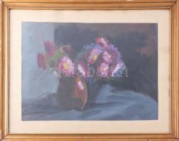 B. Altai Ilona (-): Színes virág. Olaj, karton, jelzett. 32×45 cm. Üvegezett, sérült fakeretben.