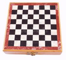 Ásvány sakk készlet, márványlap berakású táblával, teljes, 17x17 cm