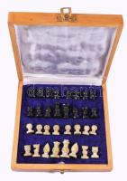 Ásvány sakk készlet, márványlap berakású táblával, teljes, 17x17 cm