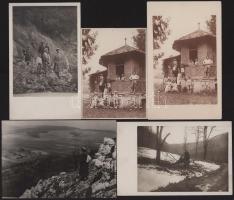 cca 1920 Kirándulók, hegyek, 5 db fotó, 9×13 cm