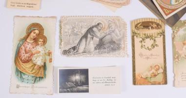 Vegyes szentkép tétel, közte csipkés, litho, textil
