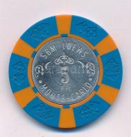 Monaco 1970 k. 5Fr műanyag-fém kaszinózseton "SBM Loews - Monte-Carlo" T:XF Monaco cca. 1970. 5 Francs plastic-metal casino token "SBM Loews - Monte-Carlo" C:XF