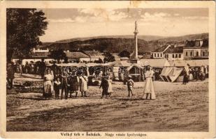 1938 Ipolyság, Sahy; Nagy vásár, piac / market + "1938 Az Első Visszatért Magyar Város Ipolyság" So. Stpl. (EB)