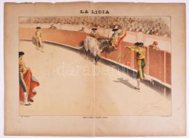 1896 Bikaviadalt ábrázoló nagy méretű litográfia. - Spanyolország, La lidia revista taurina ilustrad...
