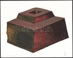 Szurcsik József (1959-): Ziggurat. Lito-ofszet, papír, jelzett, művészpéldány E.A. III/XX számozással, 23x29 cm. A 2001-ben megjelent In passing/Menet közben c. mappából.