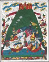 Borgó György Csaba (1950-): Visegrád. Lito-ofszet, papír, jelzett, művészpéldány E.A. III/XX számozással, 29x23 cm. A 2001-ben megjelent In passing/Menet közben c. mappából.