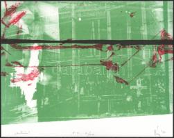 Kéry (Kéri) Bálint Bence (1969-): Csoportkép (olvashatatlan címmel). Lito-ofszet, papír, jelzett, művészpéldány E.A. III/XX számozással, 23x29 cm. A 2001-ben megjelent In passing/Menet közben c. mappából.