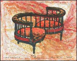 Kovács Péter Balázs (1955-): Conference. Lito-ofszet, papír, jelzett, művészpéldány E.A. III/XX számozással, 23x29 cm. A 2001-ben megjelent In passing/Menet közben c. mappából.