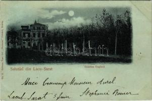 1900 Lacu Sarat (Braila), Gradina Engleza / English garden, park at night in moonlight (EK)