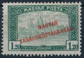 1919 Magyar Tanácsköztársaság 1,20K a bal oldali értékszámban az "1" hiányos