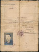 1944 A romániai görög követség igazolása magyar származású személy részére. Menlevél. Ragasztott, rossz állapotban   1944 Certificate from the Greek embassy in Romania for a person of Hungarian origin. certificate. Glued