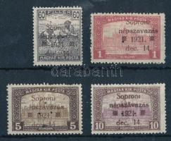 Nyugat-Magyarország VIII. 1921 4 klf bélyeg hármaslyukasztással, Bodor vizsgálójellel (**24.600)