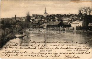 1906 Szászrégen, Sächsisch-Regen, Reghin; Ansicht von der Mautbrücke / látkép a vámhídról. Hübner Ignác kiadása / view from the toll bridge (EK)