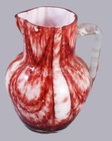 Art deco színezett tejüveg kis kancsó, minimális pattogzással, m: 9,5 cm