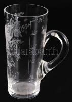 cca 1900-1920 Szliács emlékpohár csiszolt szőlőmintával, m: 13,5 cm