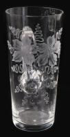 cca 1900-1920 Szliács emlékpohár csiszolt szőlőmintával, m: 13,5 cm